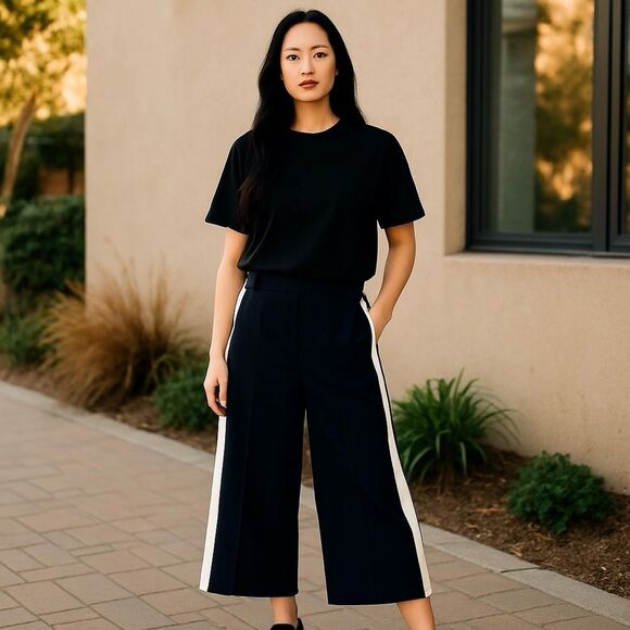 Michael Kors Cady Blue Tuxedo Stripe Ankle Pants Classy Sz 6 NWT - Picture 2 of 12